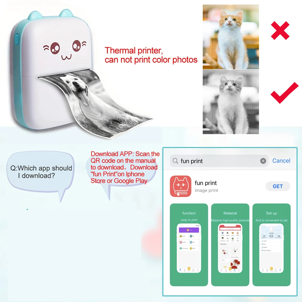 Tragbarer Mini-Thermodrucker, kabelloser Drucker mit Bluetooth